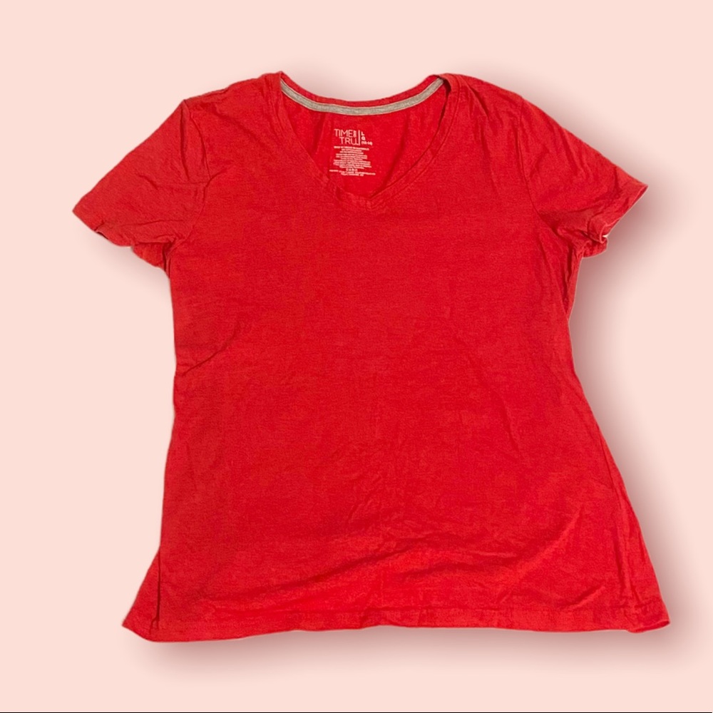 Red V Neck Short Sleeve Tee
